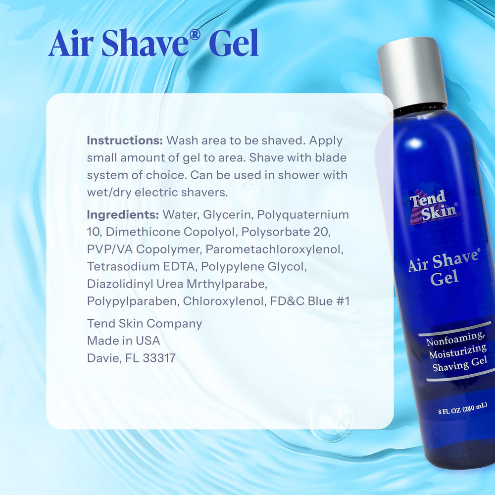 Tend Skin Air Shave Gel hours-after-use shows lasting soft skin after shaving.