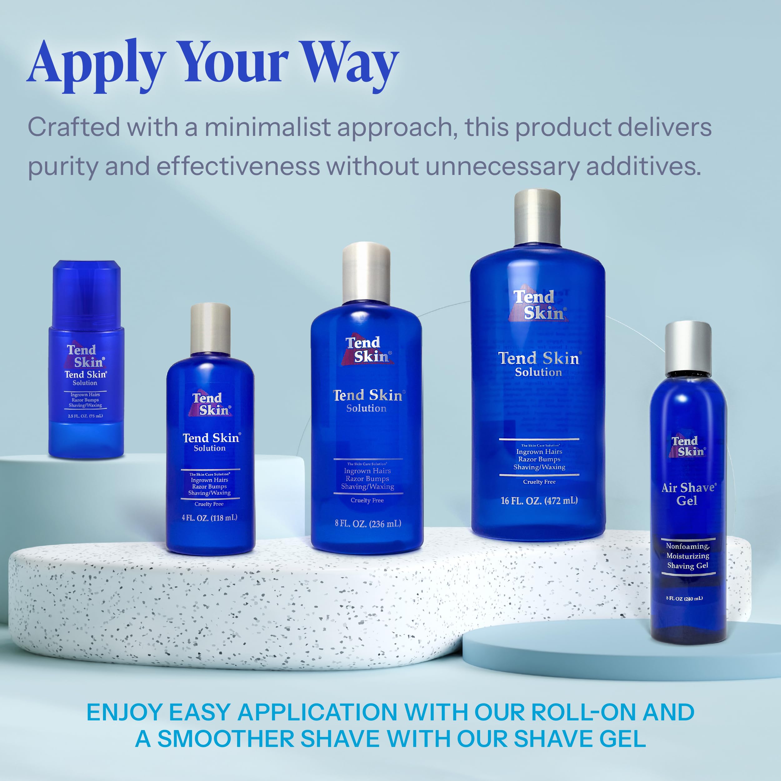 Tend Skin bottle cap and roller assembly for easy refill and precise dosage