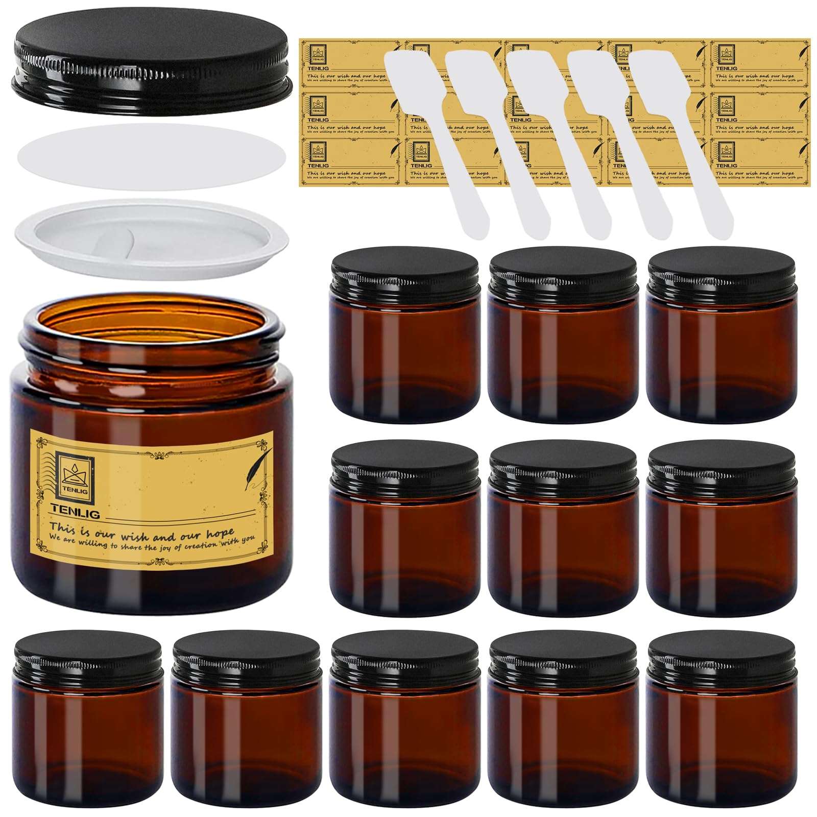 TENLIG amber glass jar 4oz with lid, ideal for travel-friendly lotion and cream storage.