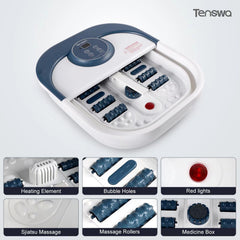 Tenswa foldable foot spa tub showing compact design for under-bed storage and portability.