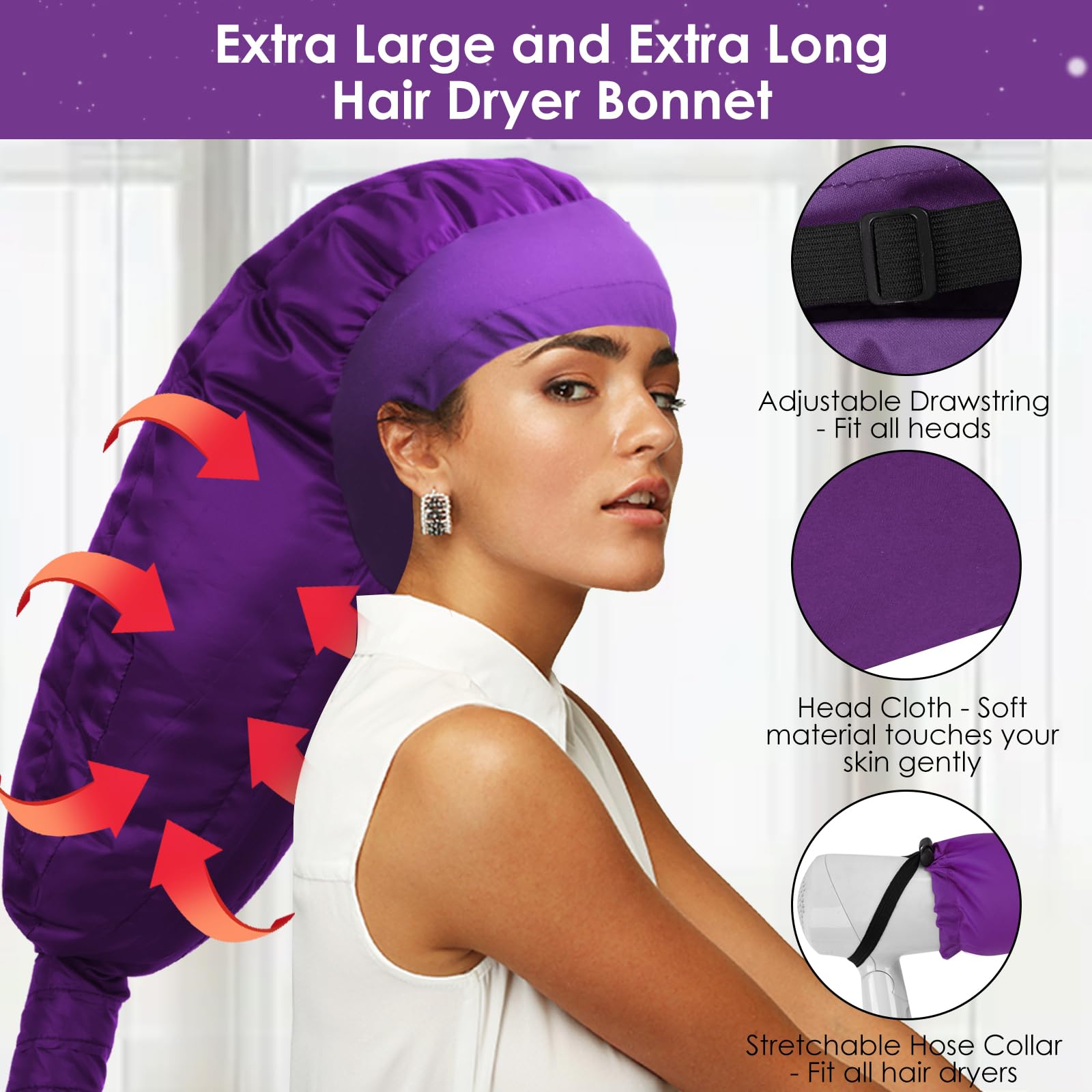TEPENAR hair dryer bonnet adjustable strap ensures secure hold during styling.