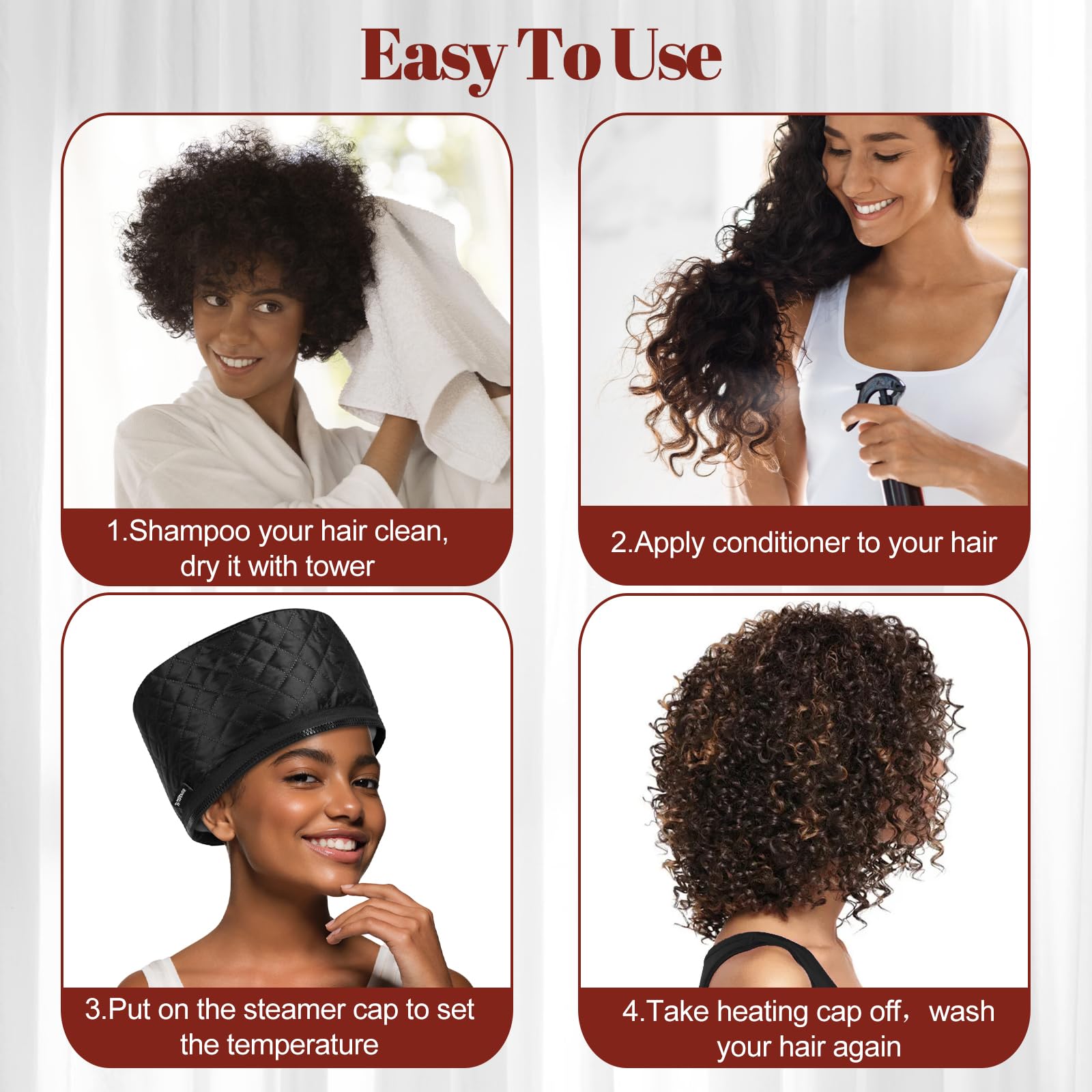 TEPENAR Hair Steamer cap in use with hands-free operation