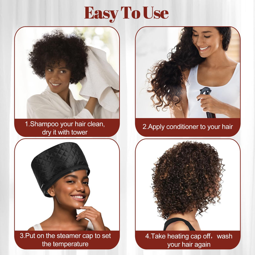 TEPENAR Hair Steamer cap in use with hands-free operation