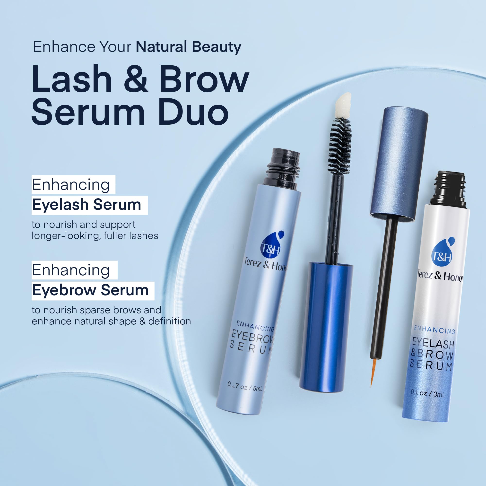 TEREZ & HONOR Duo Pack back view with dual-serum setup for lash and brow care.