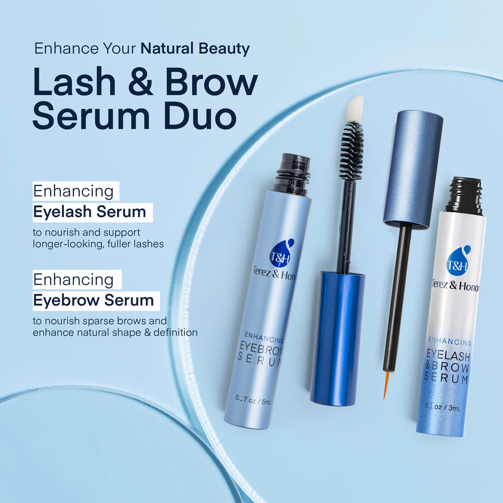 TEREZ & HONOR Duo Pack back view with dual-serum setup for lash and brow care.