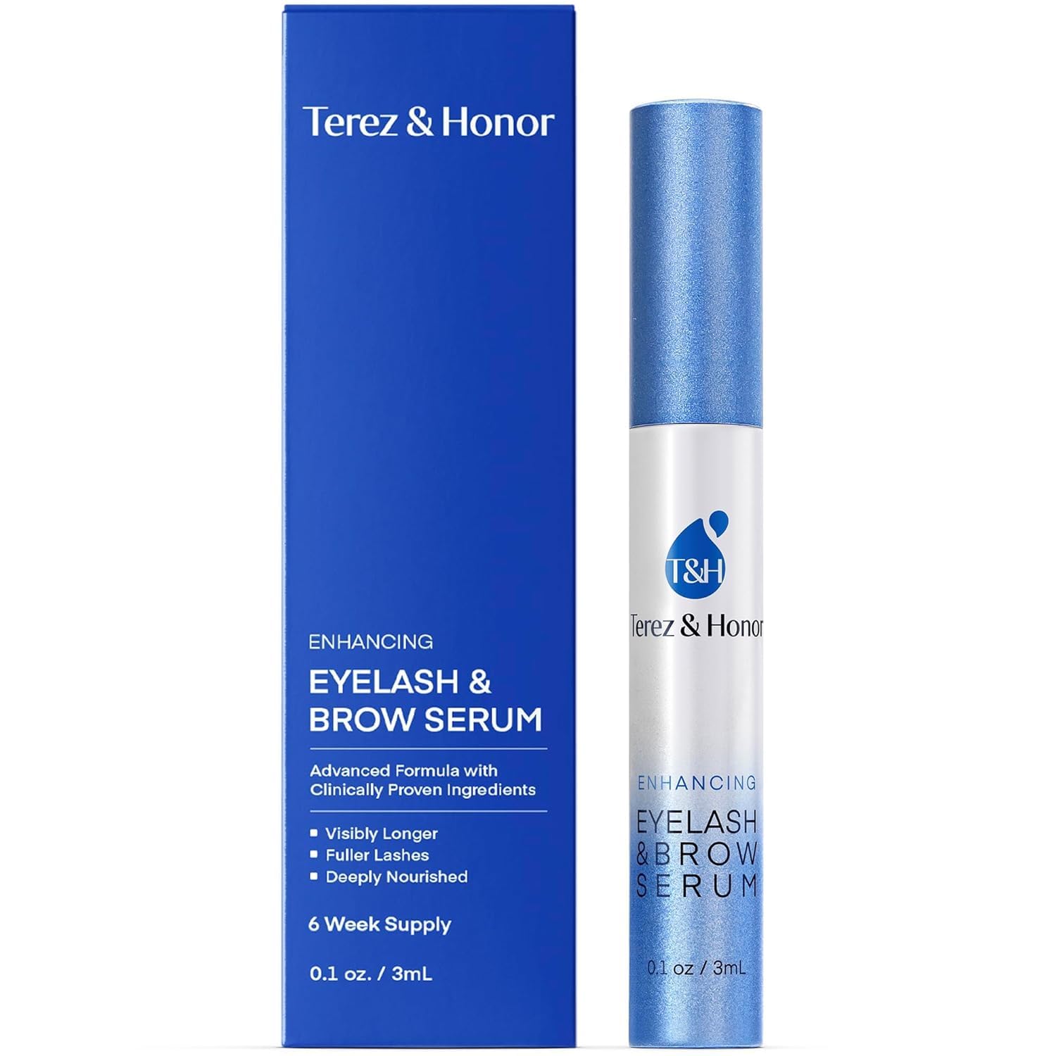TEREZ & HONOR eyelash serum bottle with precision applicator for daily lash care.