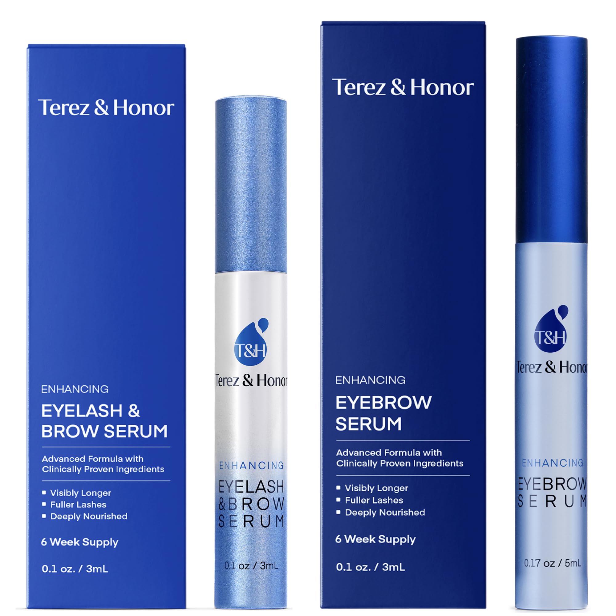 TEREZ & HONOR natural eyelash serum bottle close-up for fuller-looking lashes