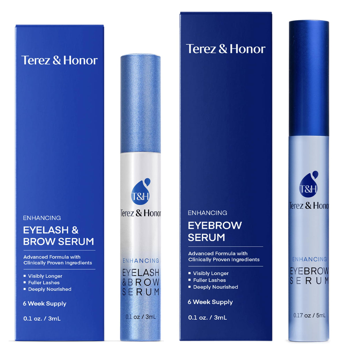 TEREZ & HONOR natural eyelash serum bottle close-up for fuller-looking lashes