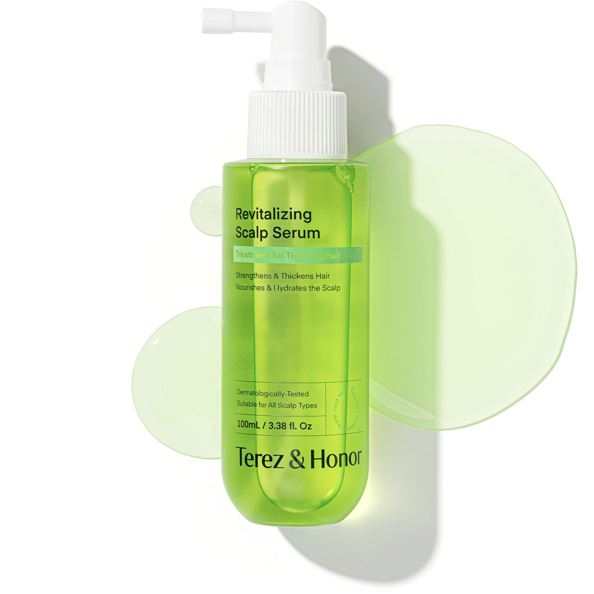 TEREZ & HONOR scalp serum bottle pour shows easy application for healthier roots