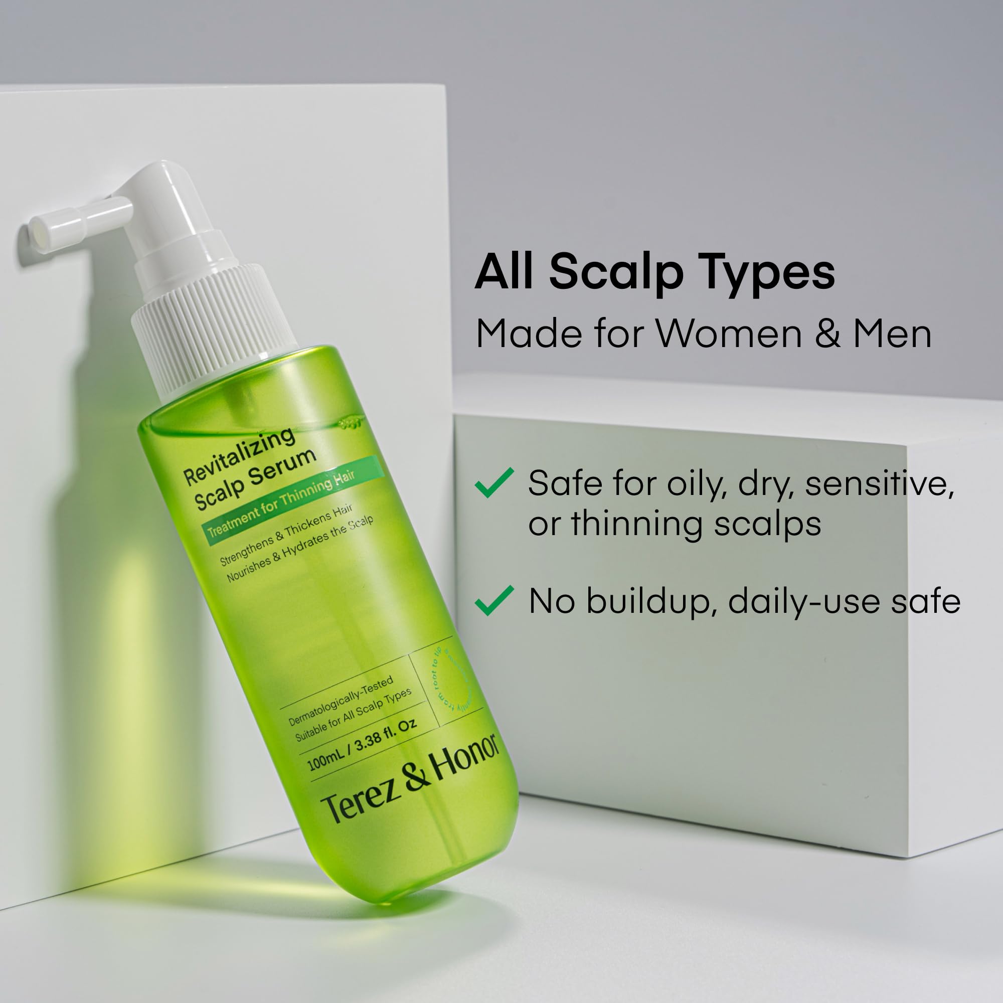 TEREZ & HONOR itch-relief closeup communicates soothing sensations for dry scalp