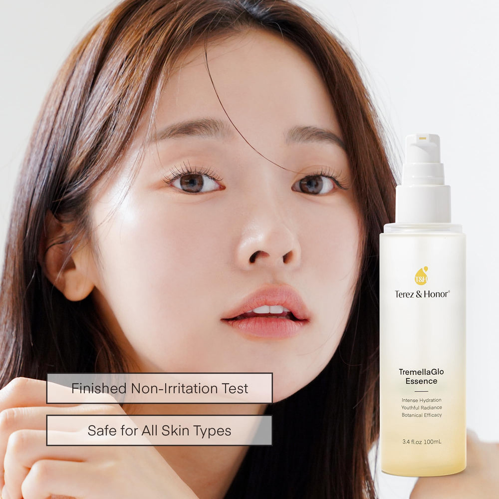 Terez & Honor TremellaGlo travel size bottle sits on vanity for daily use
