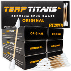 TerpTitans Original 6-pack boxes show premium bamboo cotton swabs for organized cleaning.