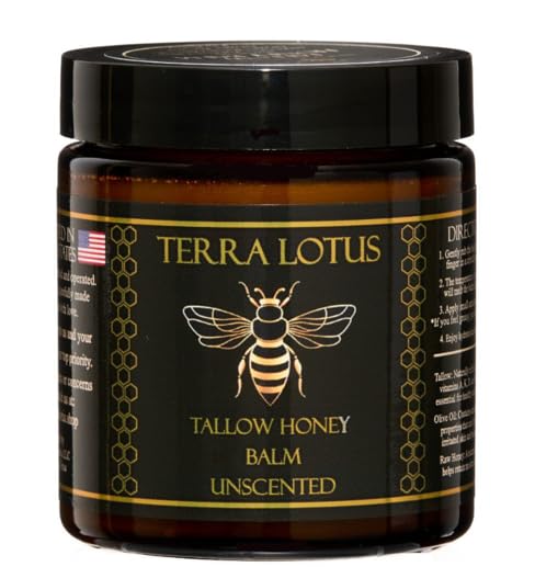 Terra Lotus honey tallow balm packaging highlights small-batch, clean skincare.