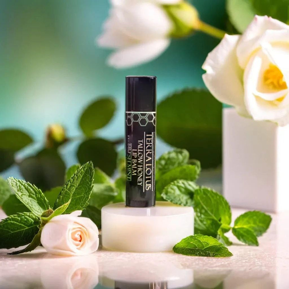Terra Lotus lip balm mint scent image highlighting refreshing aroma and use case