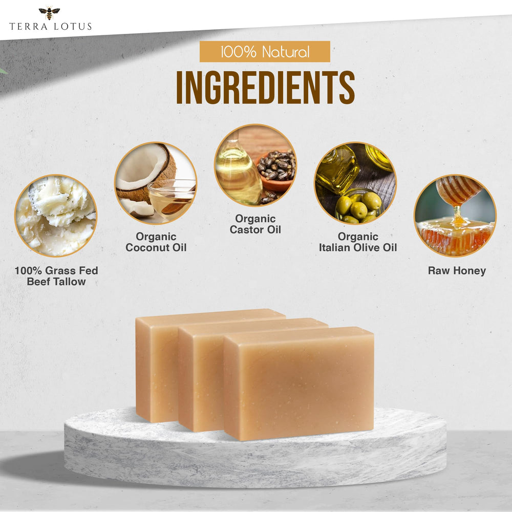 Terra Lotus tallow soap creamy-lather image illustrating gentle cleansing.