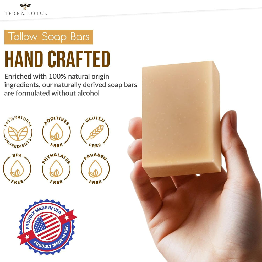 Terra Lotus tallow soap packaging detail emphasizes handcrafted small-batch care