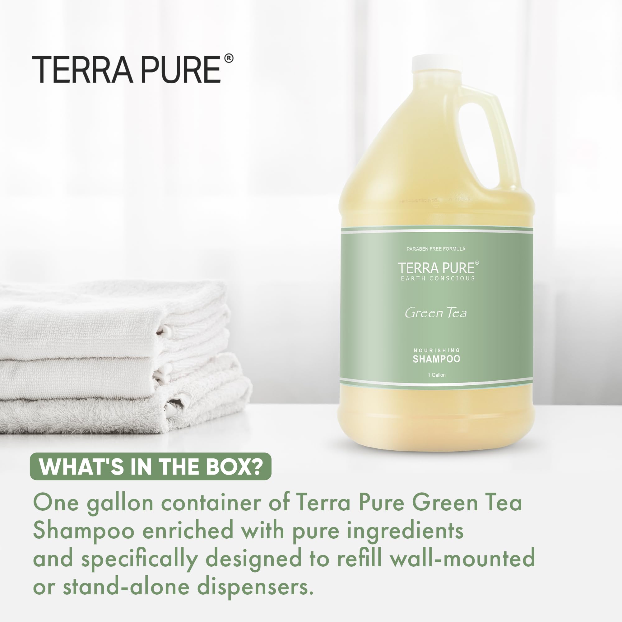 Terra Pure Green Tea formula label closeup, highlighting paraben-free, plant-based ingredients.