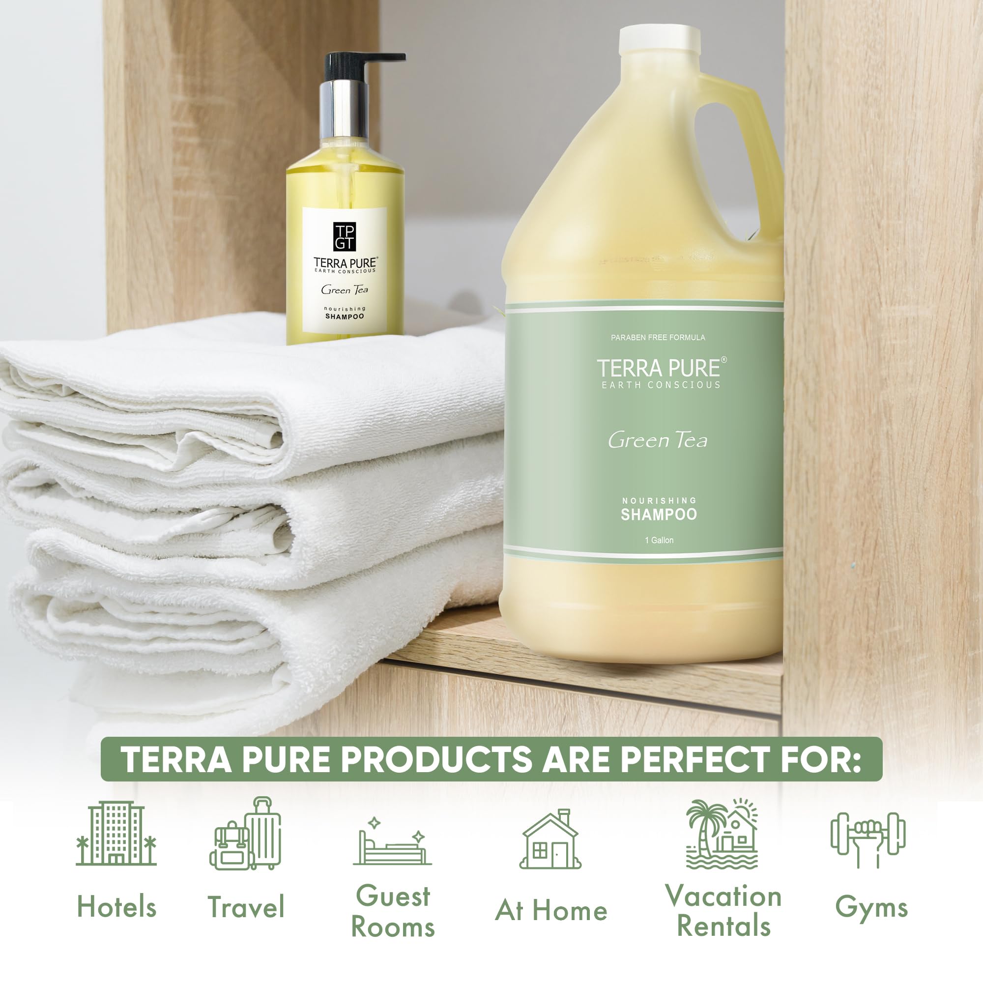 Terra Pure wall dispenser-ready setup in a guest room for easy replenishment.