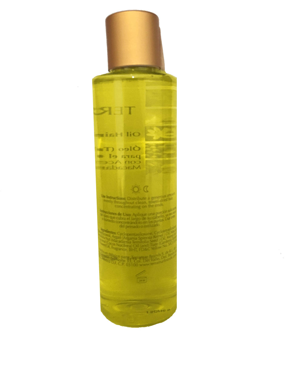 Terramar Oleo hair gloss bottle conveys radiant shine and lightweight feel