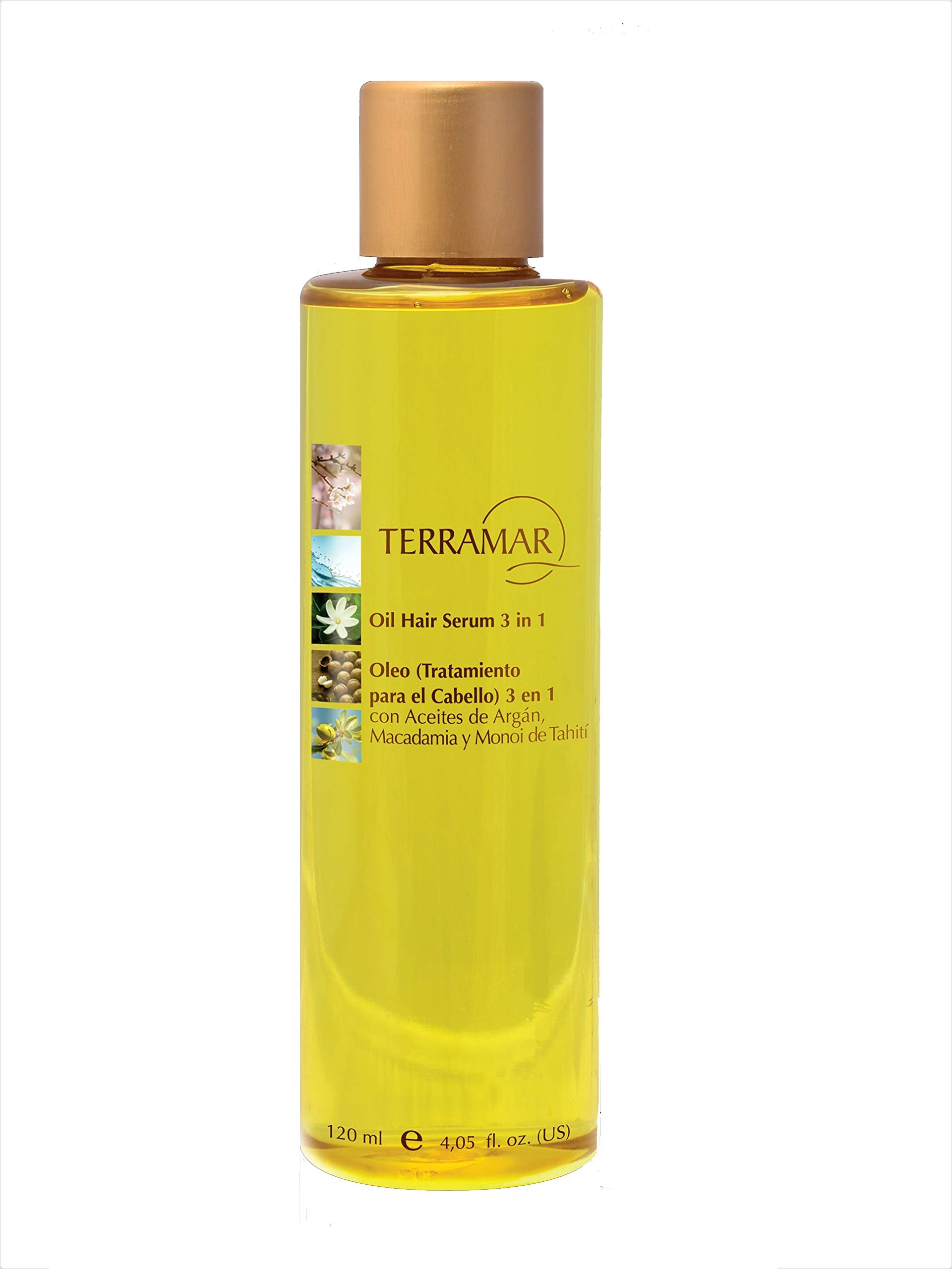 Terramar Oleo Tahiti Monoi Oil drops illustrate heat protection and conditioning