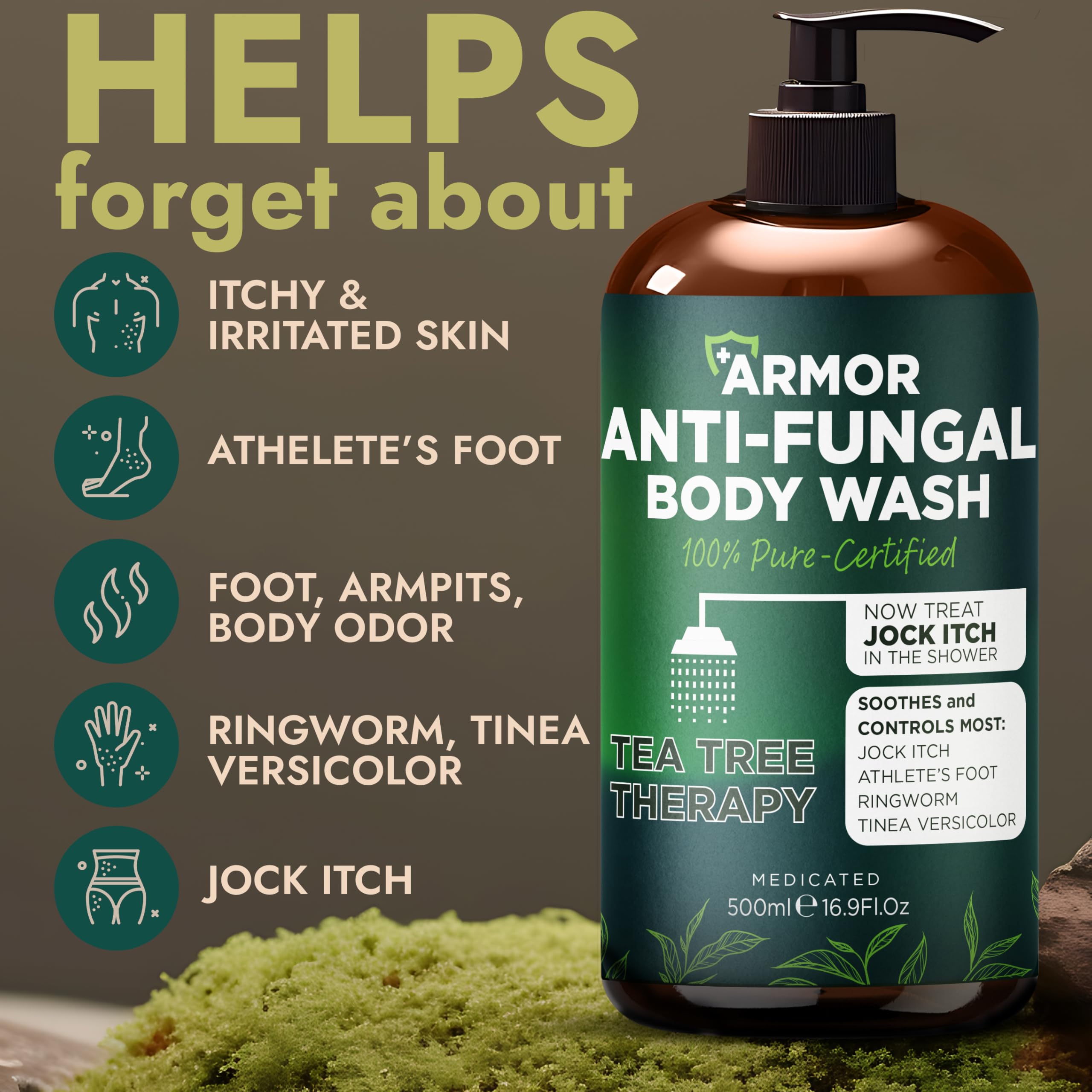 Terramed Just Think Comfort antibacterial body wash foam-lather for thorough daily cleansing.