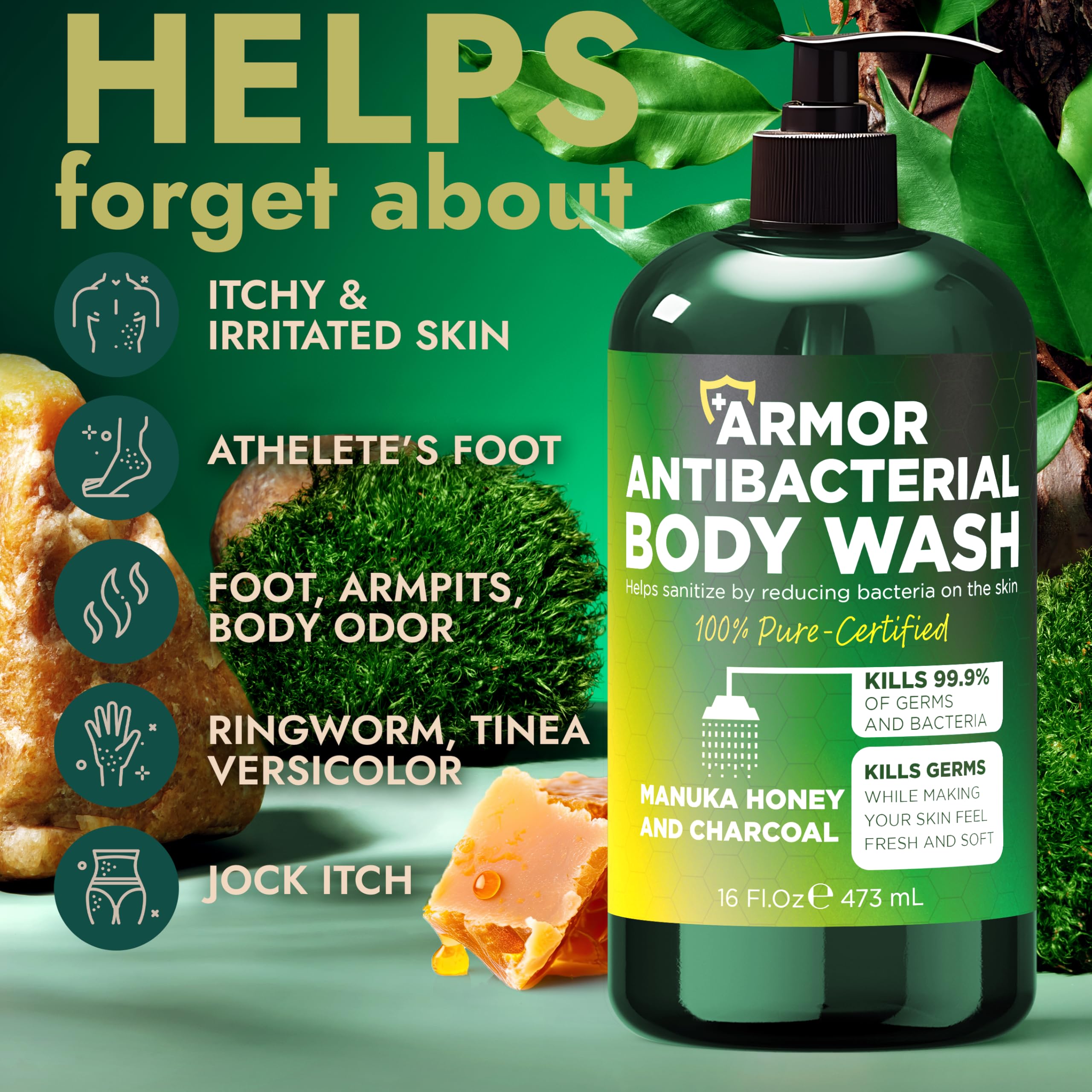 Terramed Just Think Comfort antibacterial body wash lather demonstrates rich foam for thorough cleanse.
