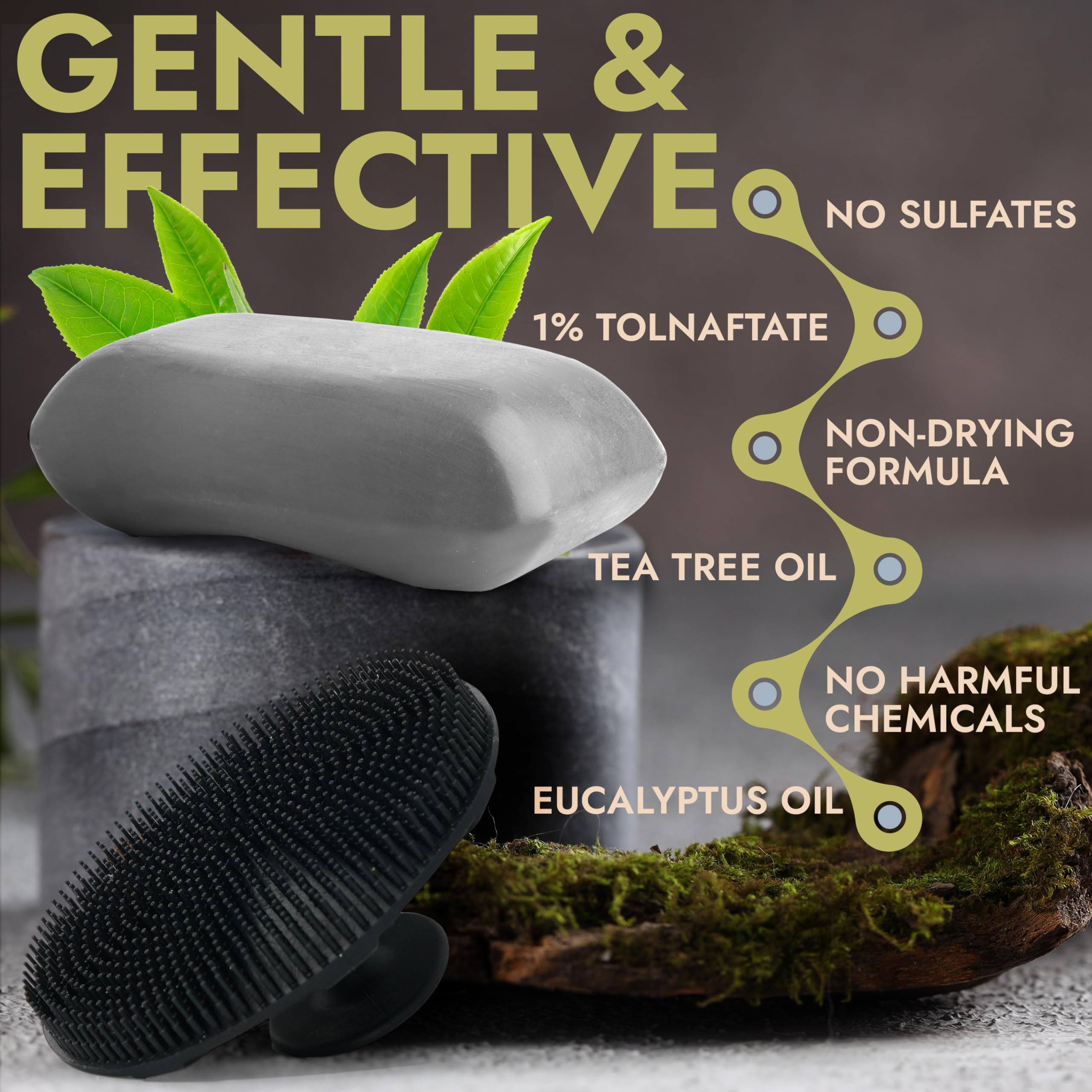 Terramed Just Think Comfort medicated antifungal soap in shower delivering a fresh, clean lather.