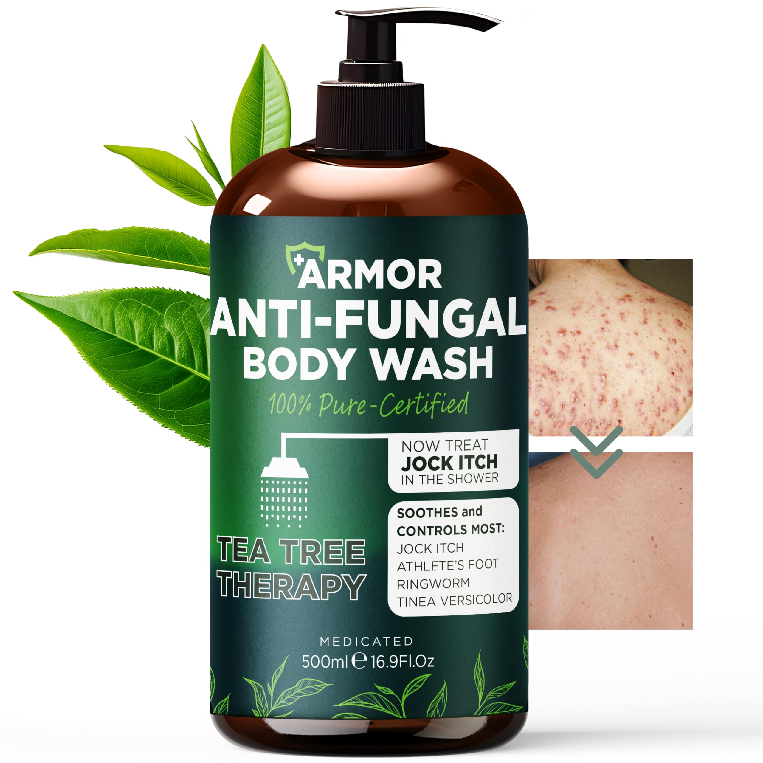 Terramed Just Think Comfort tea tree oil bottle pour for clean, refreshed skin after shower.