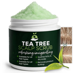 Terramed Just Think Comfort Tea Tree Scalp Scrub bottle for soothing exfoliation and itchy scalp relief.
