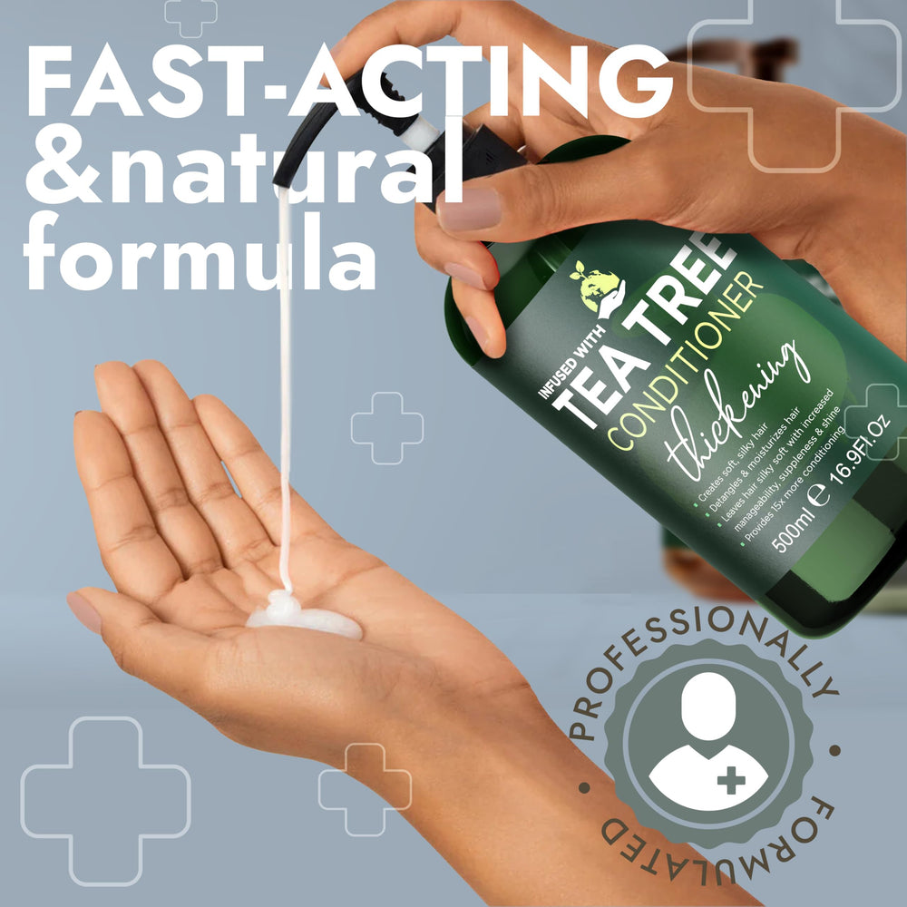 Terramed Just Think Comfort Tea Tree Shampoo & Conditioner set displayed with sulfate-free care