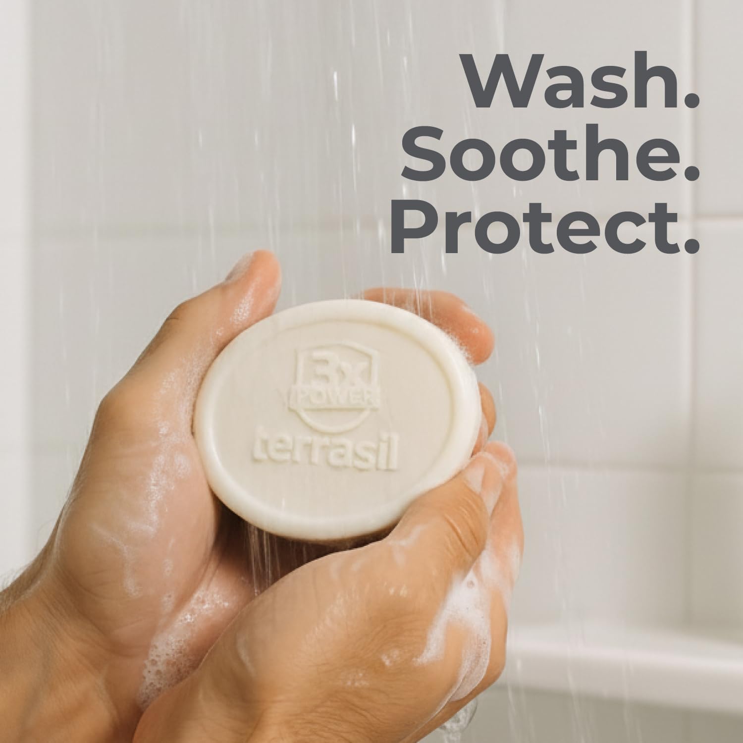 Terrasil Balanitis Soap for Men foreskin care image shows daily cleansing use.