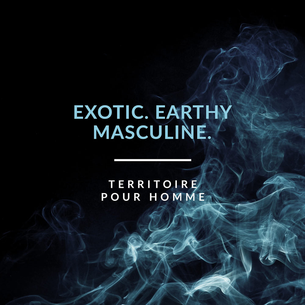 Territoire blue top notes cardamom evoke subtle spice for meetings.