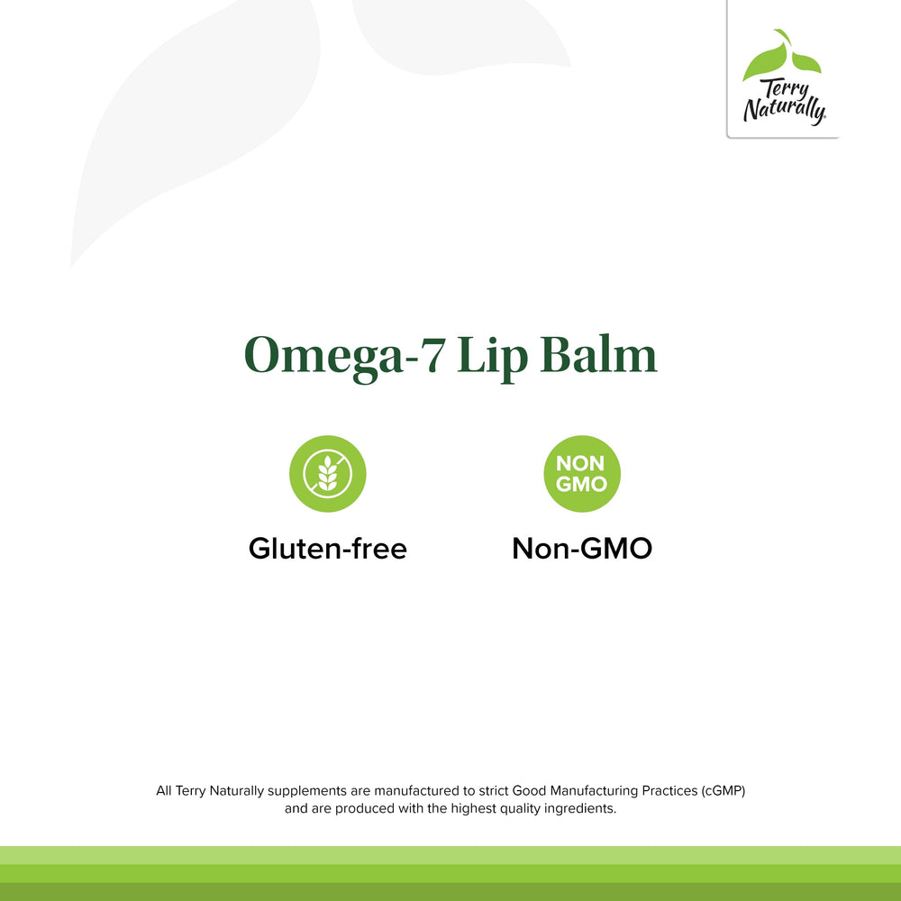 Terry Naturally Omega 7 with sea buckthorn on lips for intense moisture.
