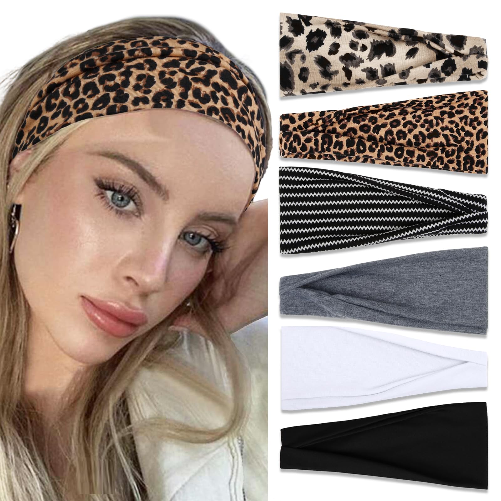 TERSE headbands non-slip 4in wide set1 worn with casual outfit for all-day comfort.