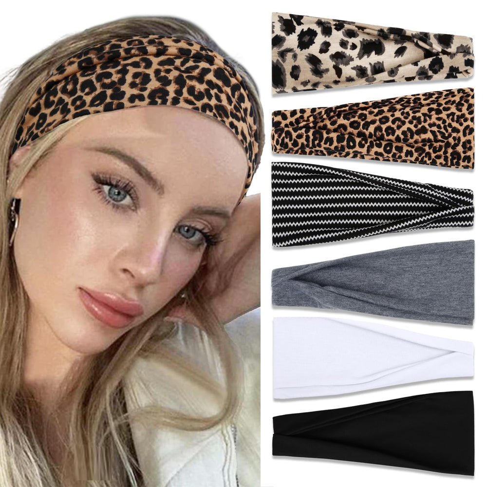 TERSE headbands non-slip 4in wide set1 worn with casual outfit for all-day comfort.