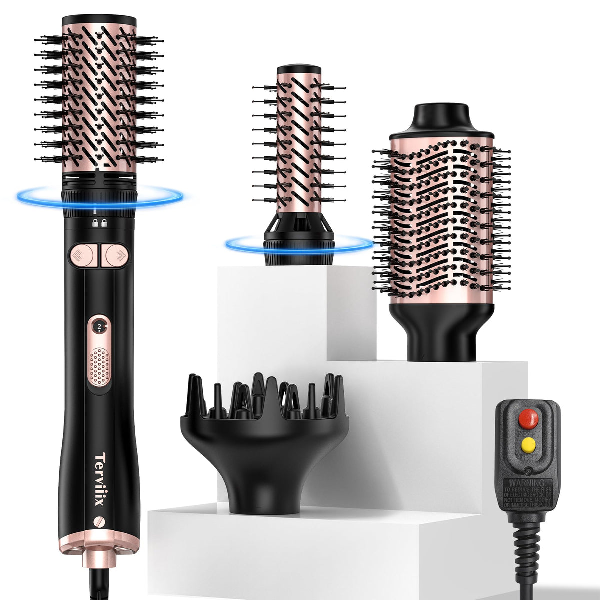 Terviiix 4-in-1 rotating dryer brush 2-inch brush in action for added lift.