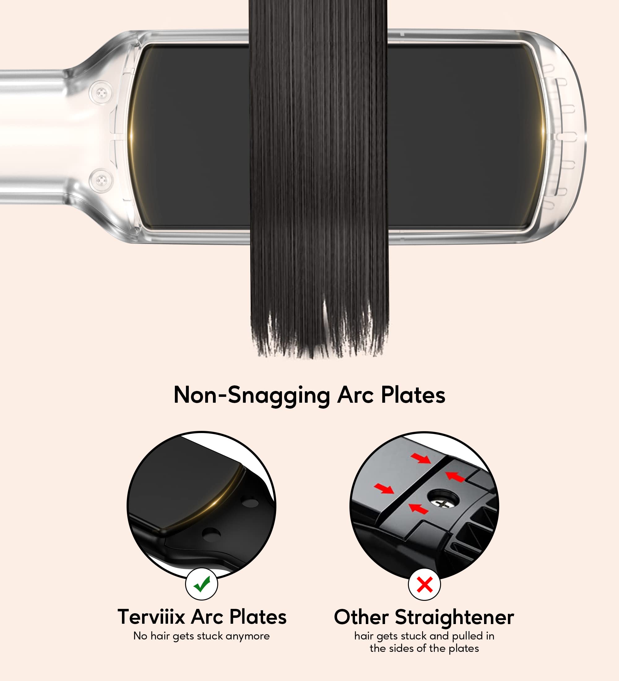 Terviiix wide 1-3/4 inch plates for quick styling on thick hair.