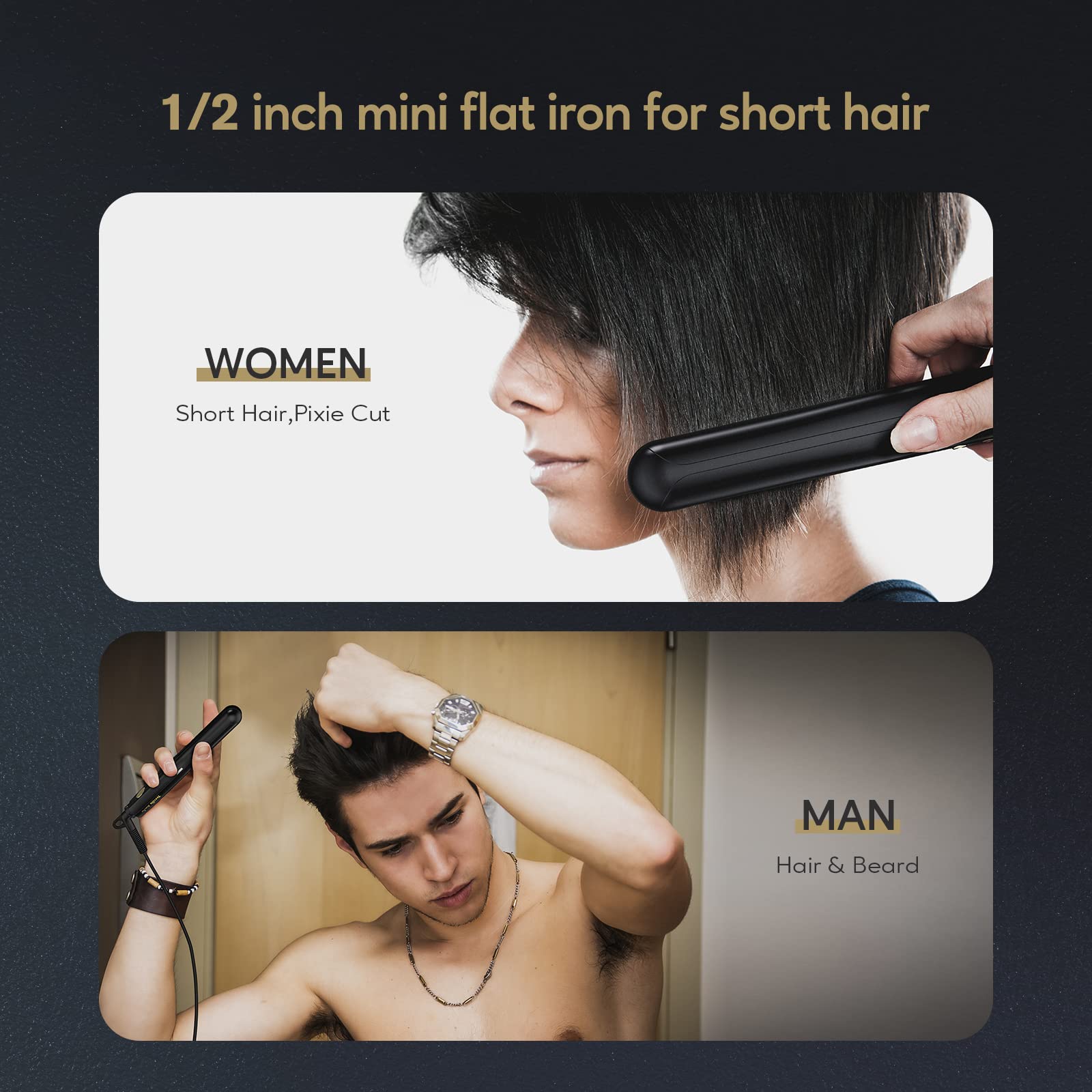 Terviiix mini flat iron 1/2 inch plate for precise bangs and edges styling.