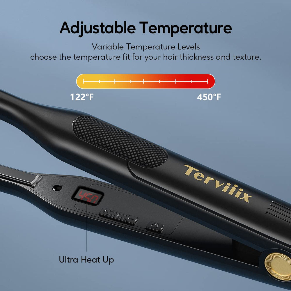 Terviiix Mini Flat Iron with adjustable temperature ideal for pixie cuts and beards.