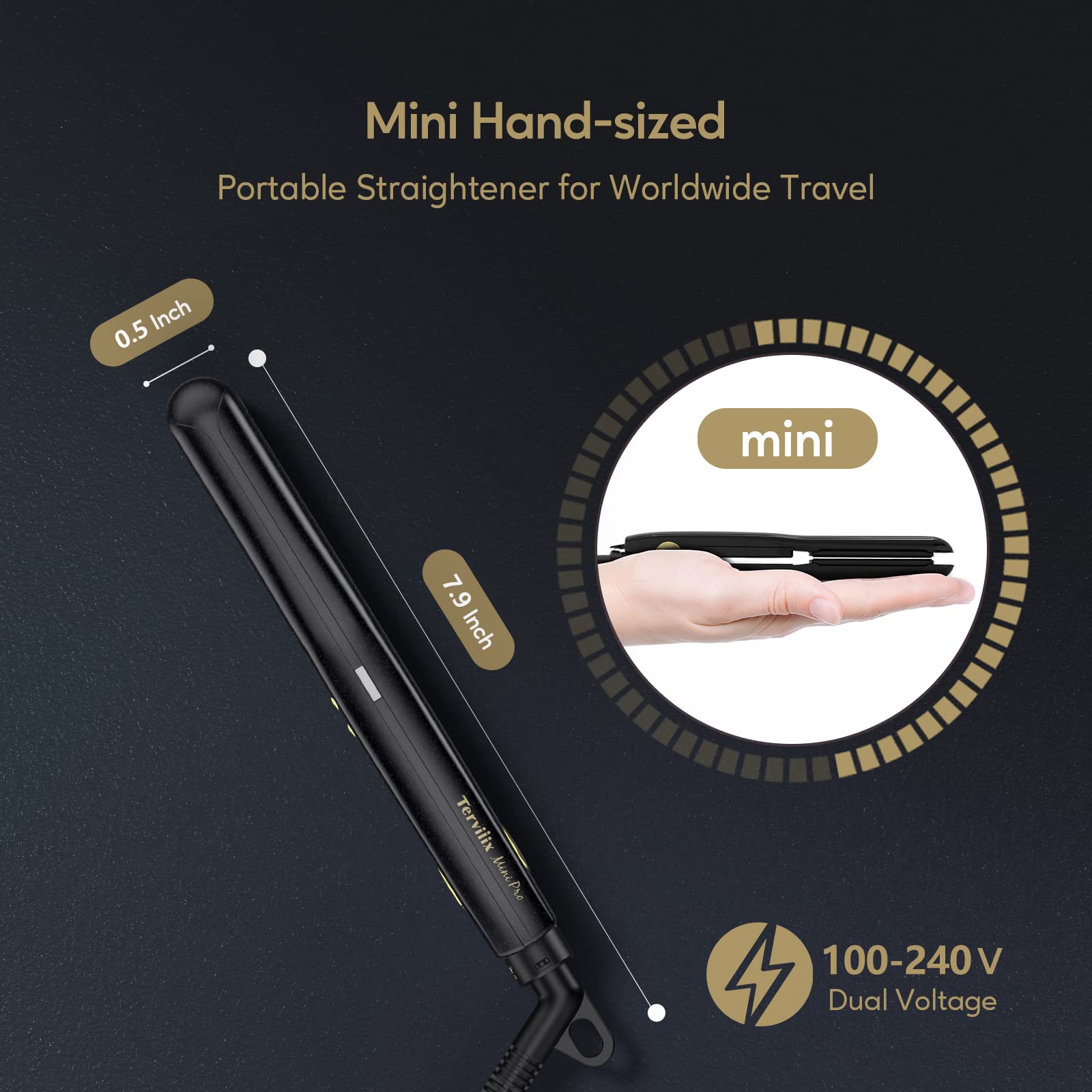 Terviiix mini flat iron argan-keratin-tourmaline coating reduces frizz and adds shine.