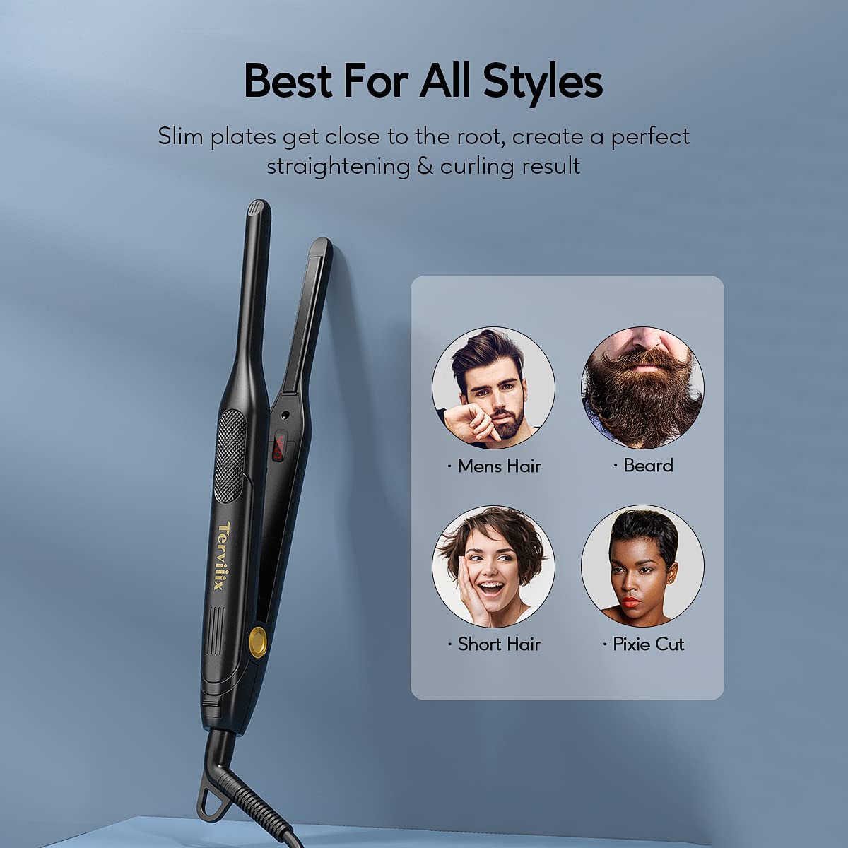 Terviiix Pencil Flat Iron auto shut-off emphasizes safe use when unattended.