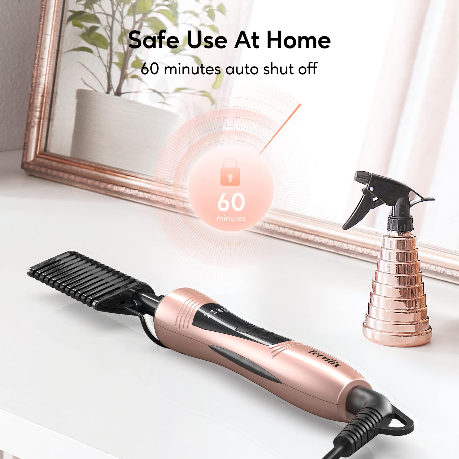 Terviiix dual voltage hot comb supports worldwide travel styling.