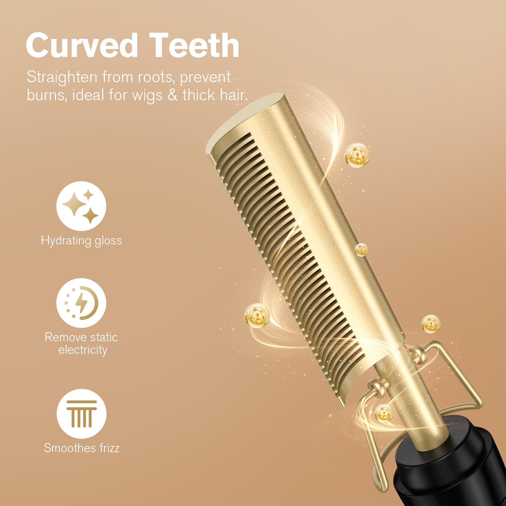 Terviiix hot comb anti-scald design on handle ensuring safe styling.