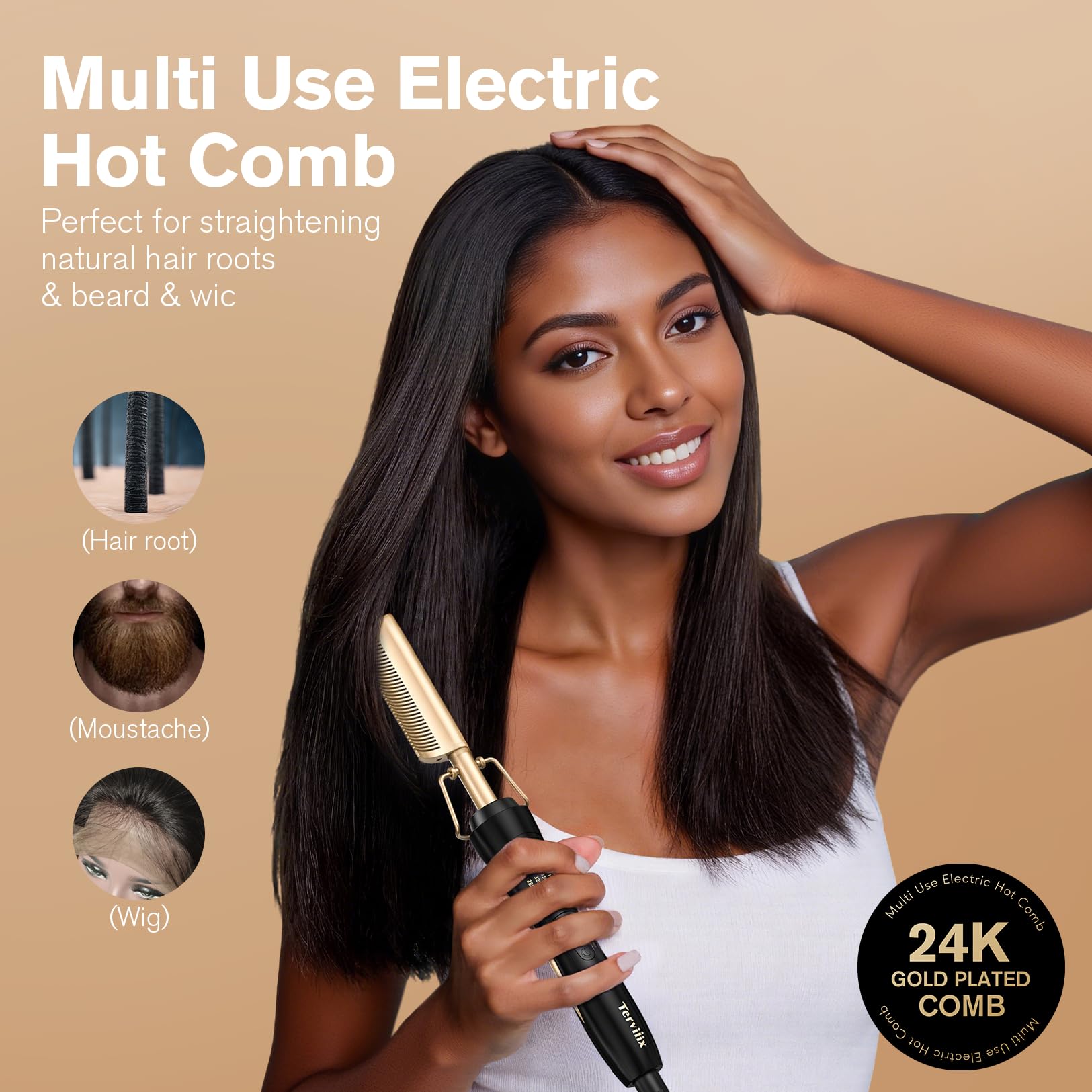 Terviiix hot comb with 450°F temperature settings enables precise styling.