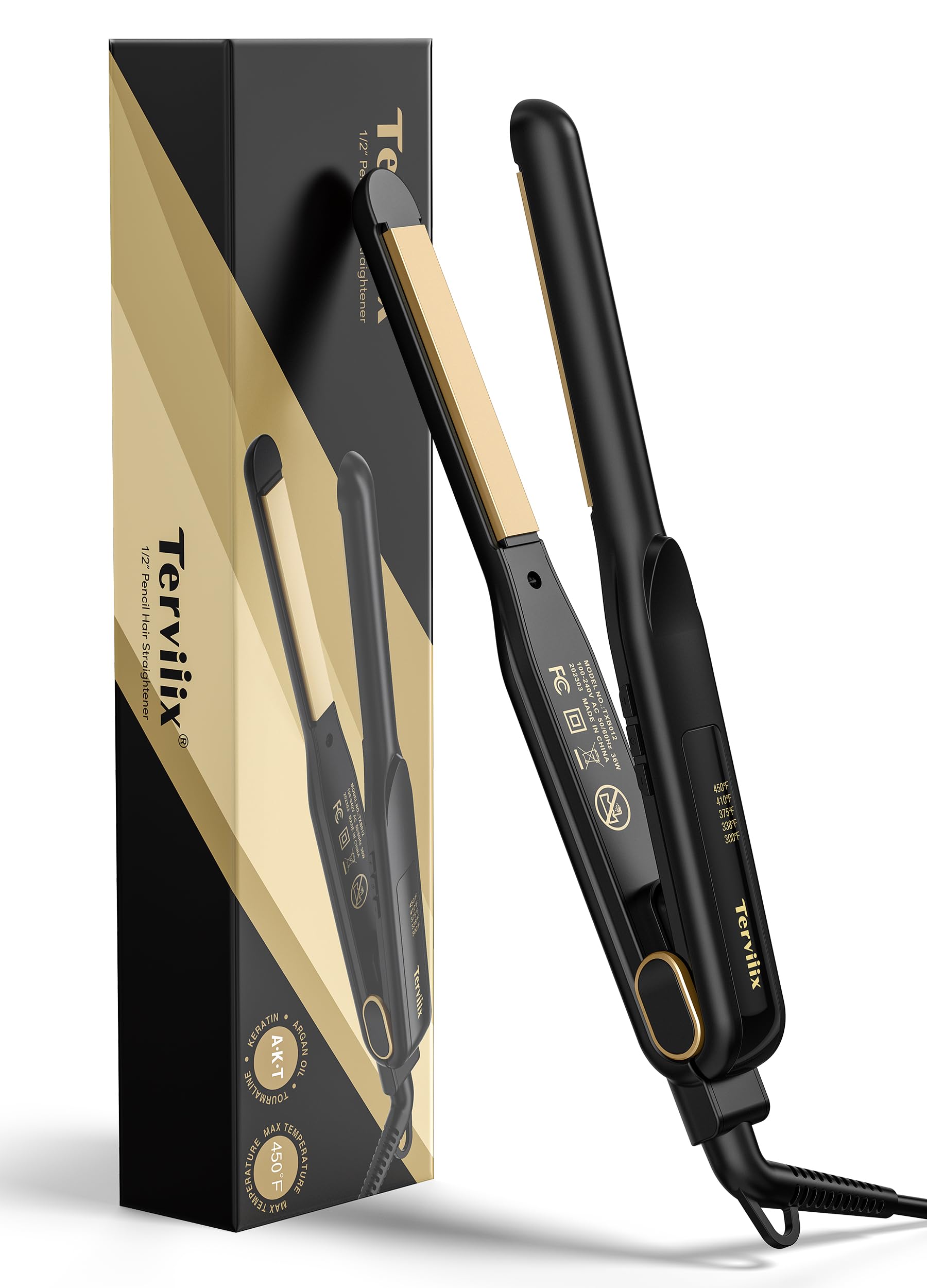 Terviiix mini flat iron close-up with 1/2-inch plates for snag-free styling