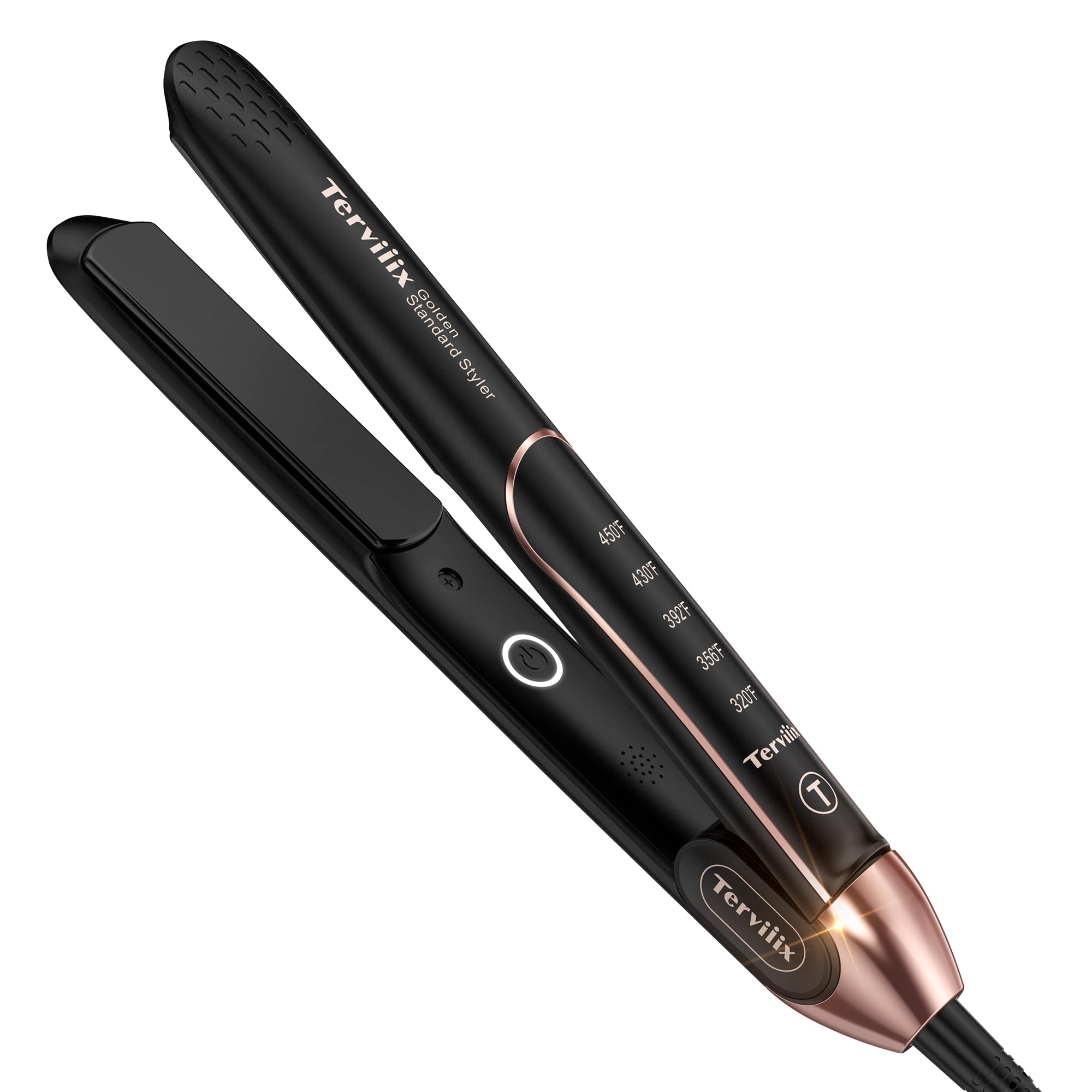 Terviiix non-snagging ceramic flat iron in front view for smooth, frizz-free styling.