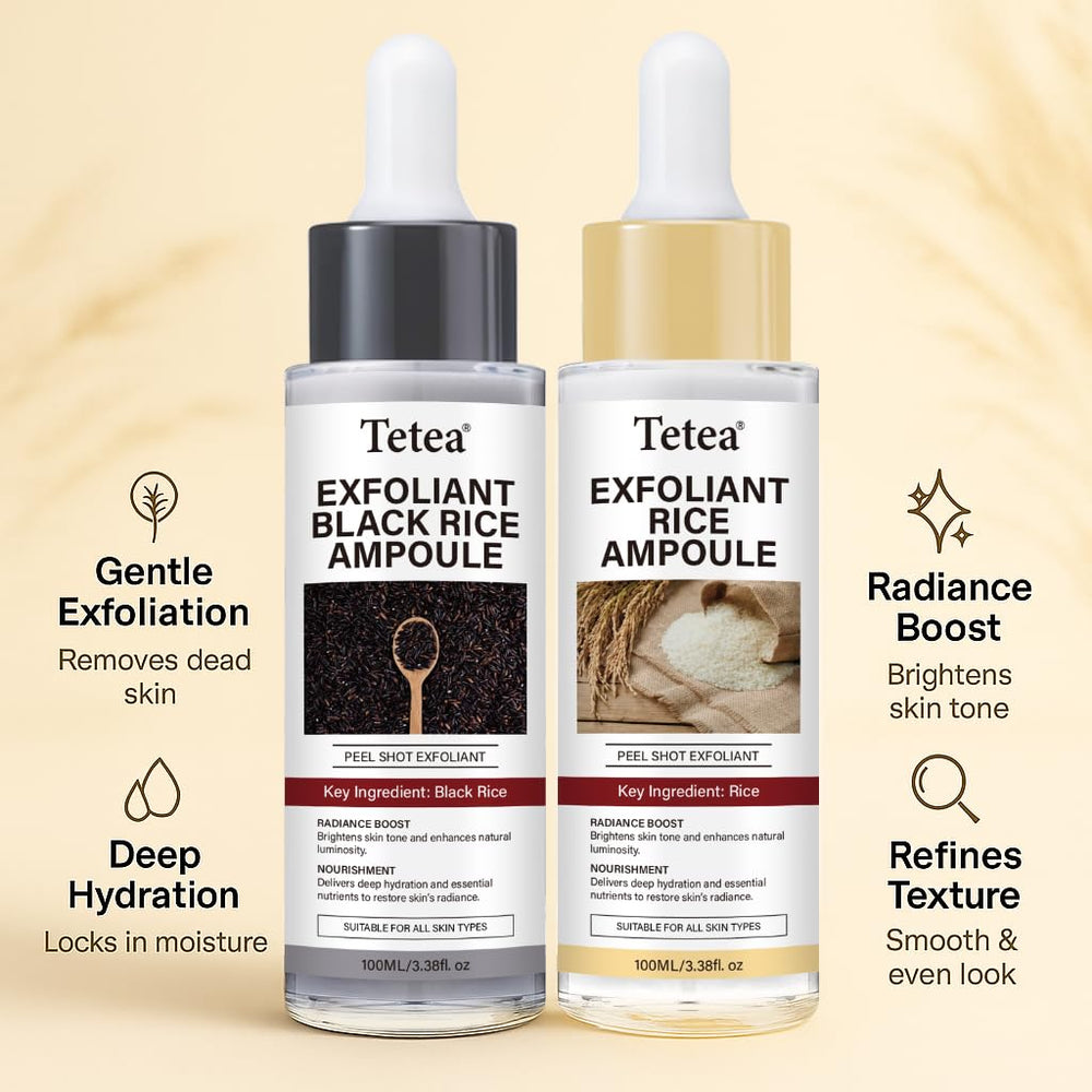 Tetea Black Rice Ampoule texture closeup highlights pore care and smooth skin.