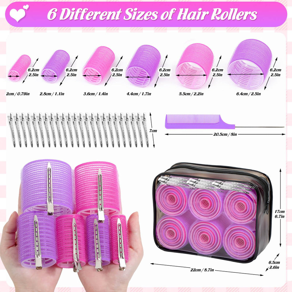 Tetutor six-size roller assortment shows diameter guide for customized curls