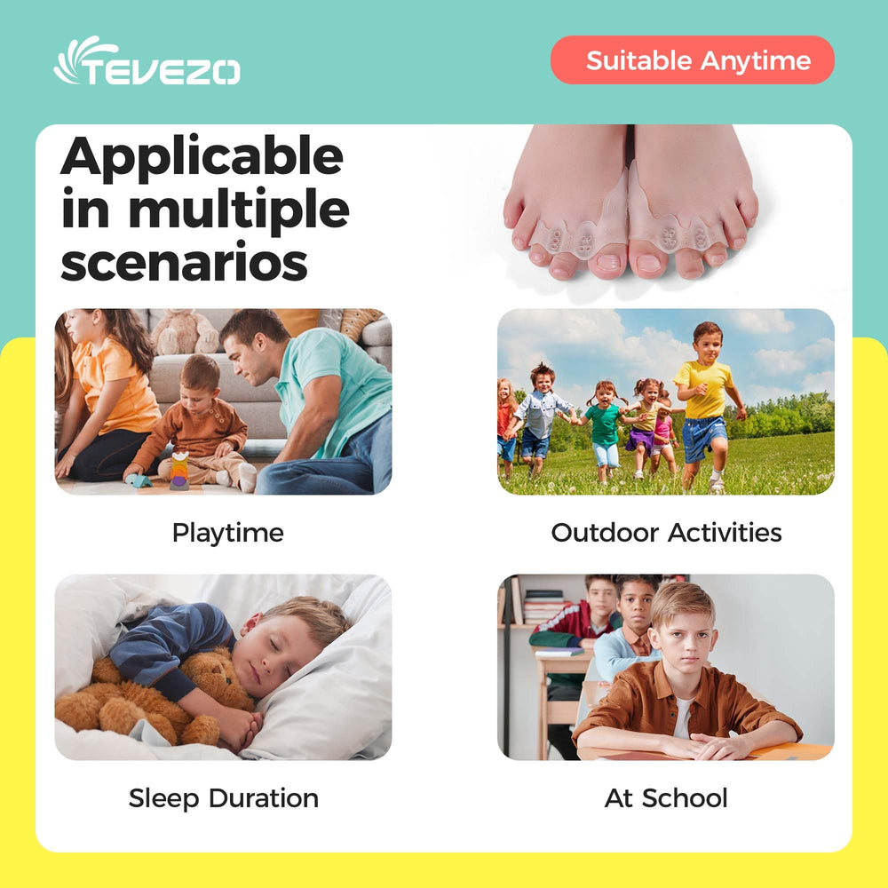 Tevezo toe spacers kids worn with shoes during activities