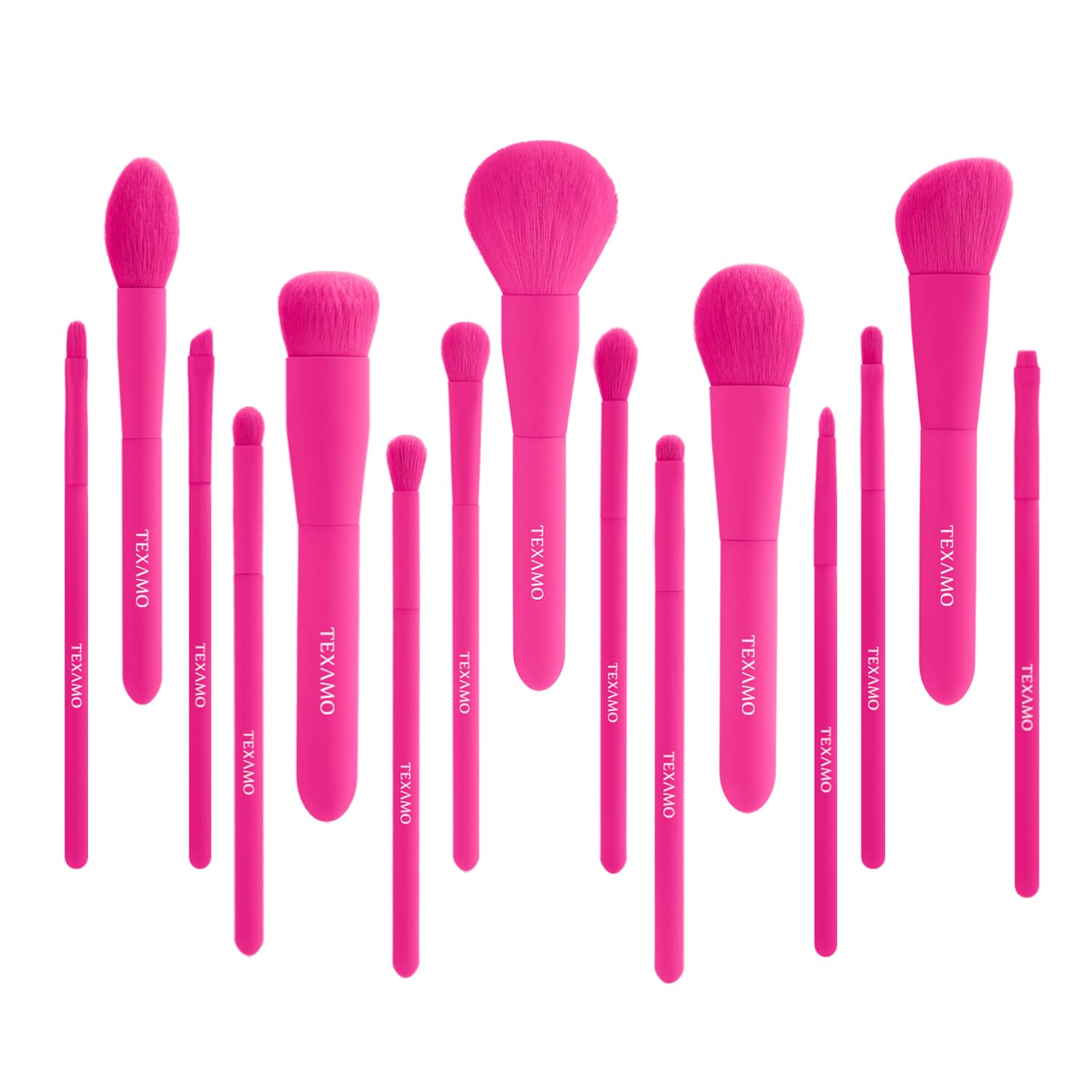 TEXAMO makeup brush set 15-piece close-up shows premium synthetic bristles for precise application